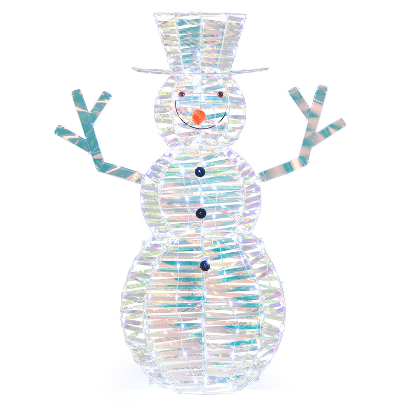 LED Snowman Christmas Decor 4ft Iridescent Outdoor Snowman with White Lights & Ground Stakes