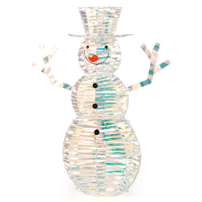 LED Snowman Christmas Decor 4ft Iridescent Outdoor Snowman with White Lights & Ground Stakes