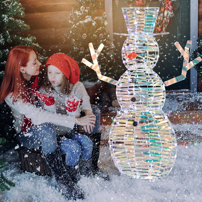 LED Snowman Christmas Decor 4ft Iridescent Outdoor Snowman with White Lights & Ground Stakes