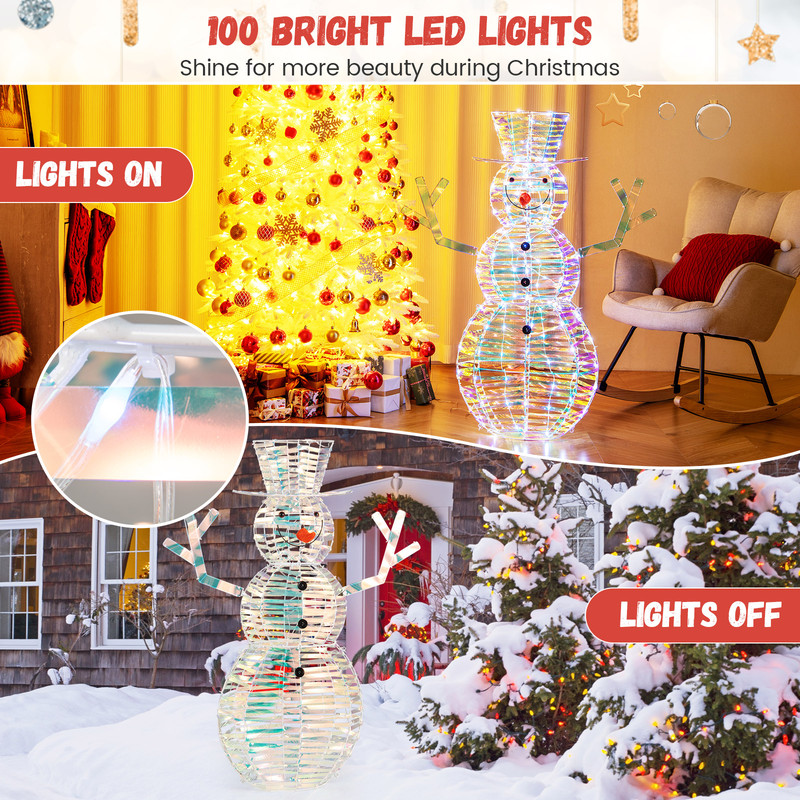 LED Snowman Christmas Decor 4ft Iridescent Outdoor Snowman with White Lights & Ground Stakes