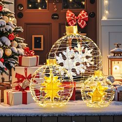 3-piece pre-lit lantern balls with 732 bright led lights & ground stakes, waterproof outdoor decor
