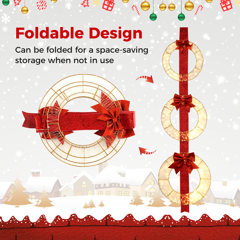 Set Of 3 Christmas Lighted Wreaths With Warm White LED Lights Bows 7