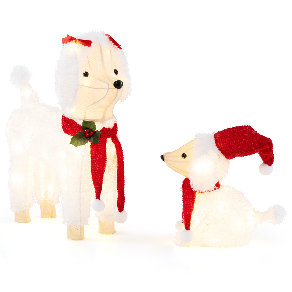 Pre-Lit Mama & Baby Poodle Dogs with 60 Warm White LED Lights, Outdoor/Indoor Decor