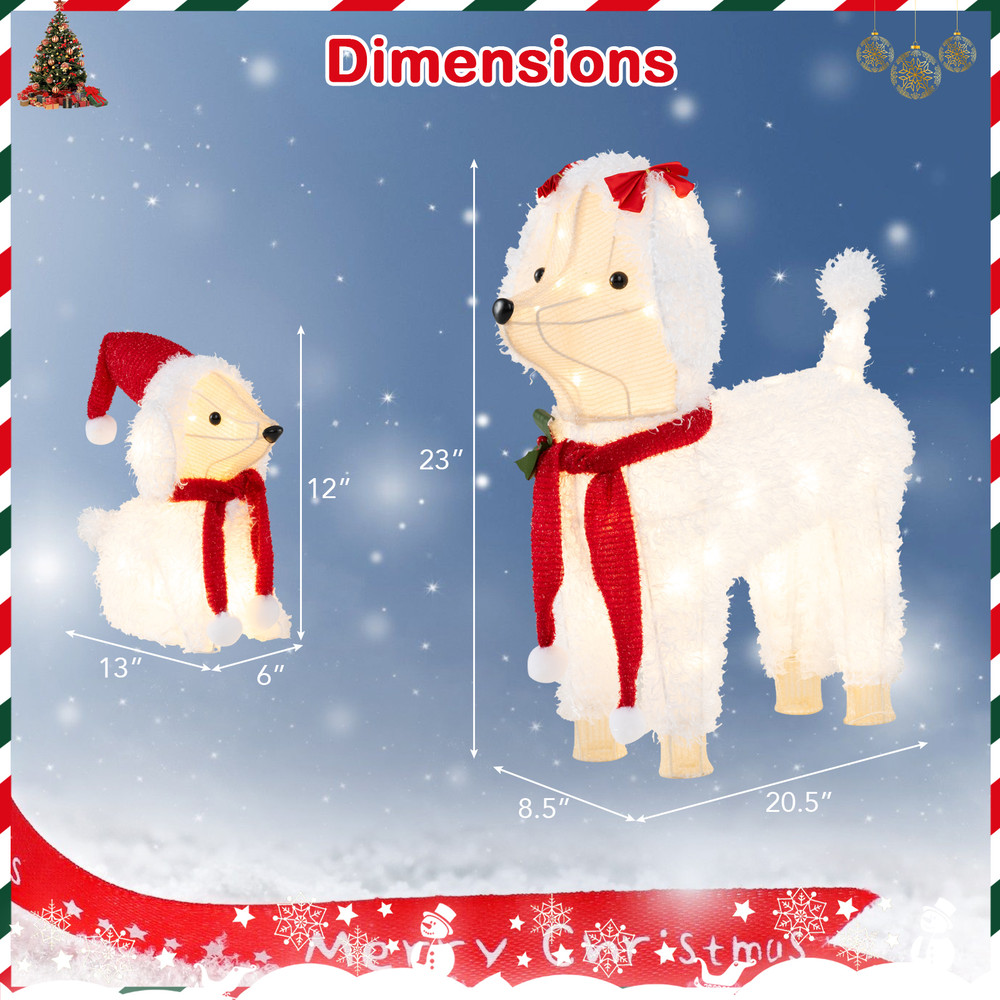 Pre-Lit Mama & Baby Poodle Dogs with 60 Warm White LED Lights, Outdoor/Indoor Decor