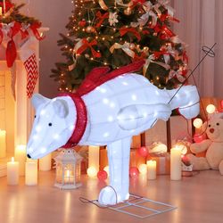 4.5 feet christmas skiing polar bear with led lights & ground stakes, outdoor holiday decoration