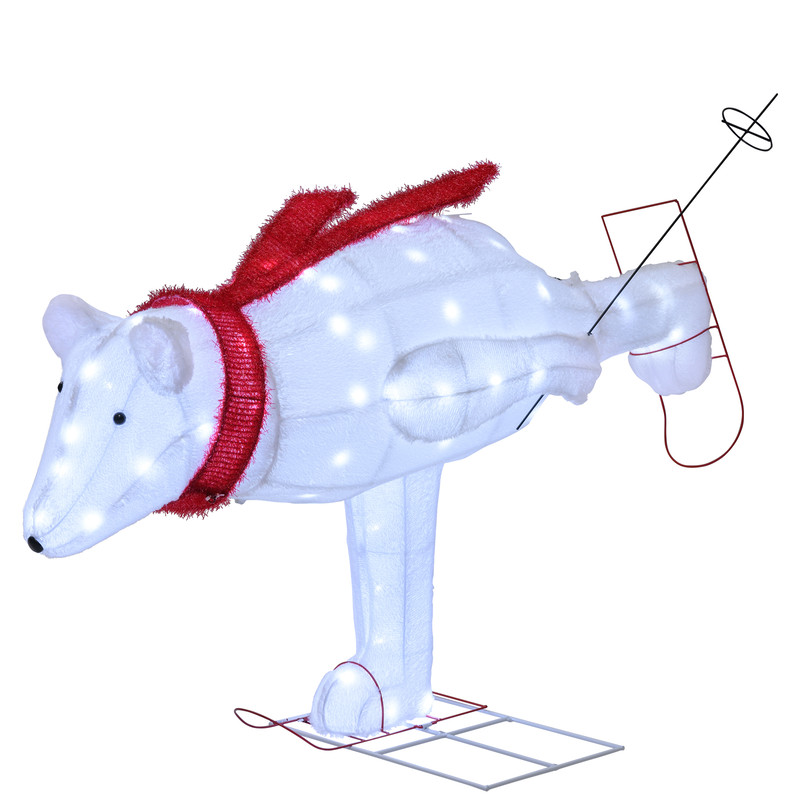 4.5 Feet Christmas Skiing Polar Bear with LED Lights & Ground Stakes, Outdoor Holiday Decoration