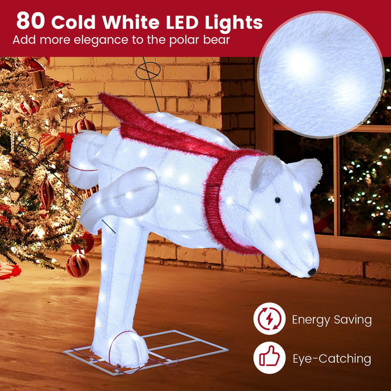 4.5 Feet Christmas Skiing Polar Bear with LED Lights & Ground Stakes, Outdoor Holiday Decoration