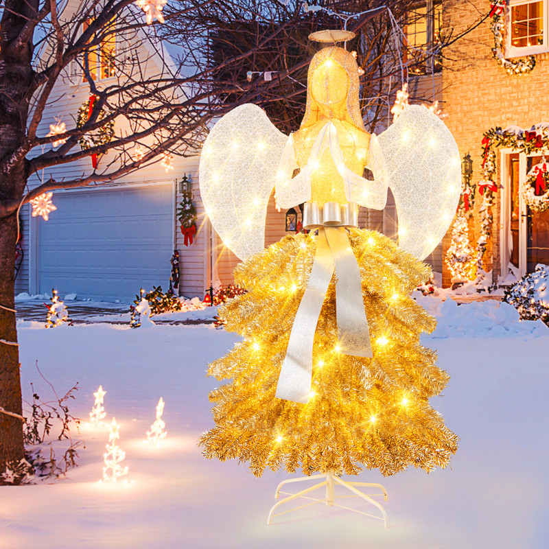 52 Feet Lighted Angel Artificial Christmas Tree With Warm White LED Lights Golden White Holiday De 0