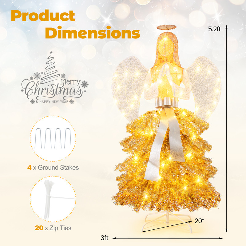 52 Feet Lighted Angel Artificial Christmas Tree With Warm White LED Lights Golden White Holiday De 4