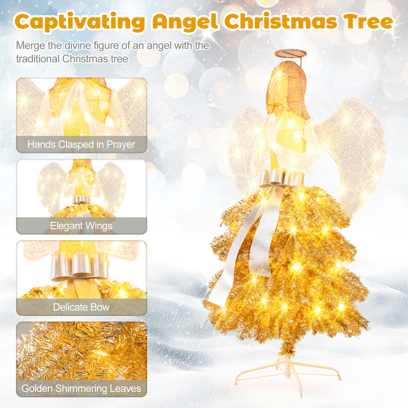 52 Feet Lighted Angel Artificial Christmas Tree With Warm White LED Lights Golden White Holiday De 5