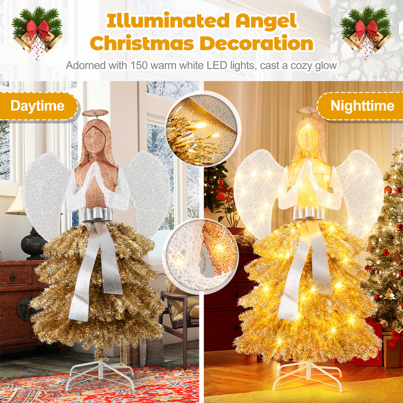 52 Feet Lighted Angel Artificial Christmas Tree With Warm White LED Lights Golden White Holiday De 6