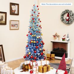 6ft blue gradient snow flocked artificial christmas tree 435 tips, realistic & elegant