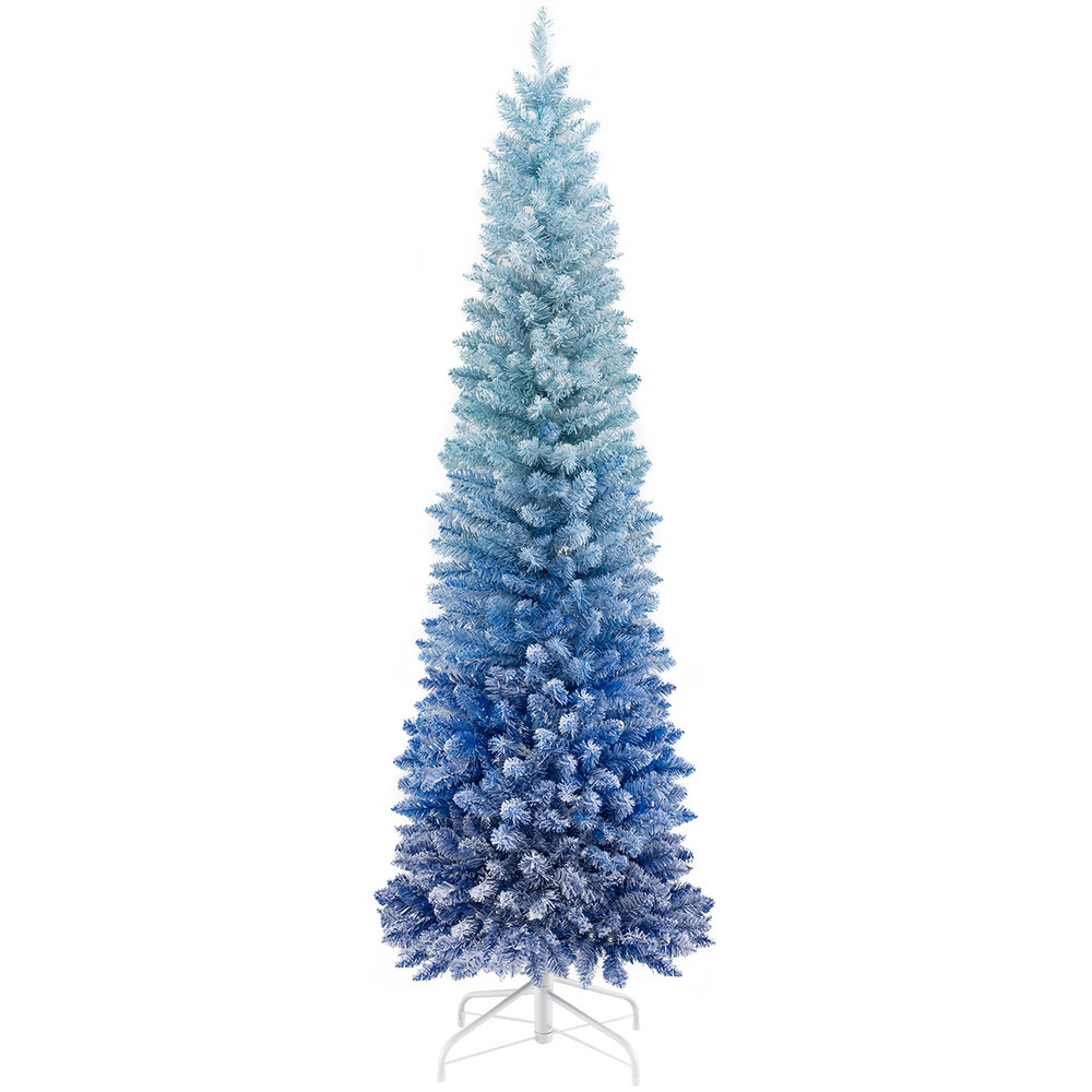 6ft Blue Gradient Snow Flocked Artificial Christmas Tree 435 Tips, Realistic & Elegant