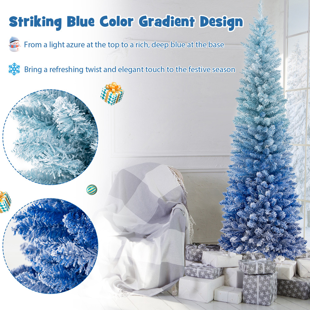 6ft Blue Gradient Snow Flocked Artificial Christmas Tree 435 Tips, Realistic & Elegant