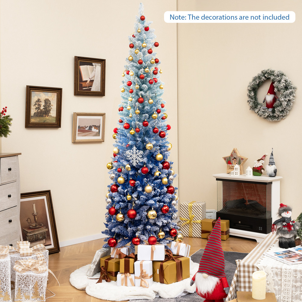 7 Feet Blue Gradient Snow Flocked Artificial Christmas Tree Premium PVC Holiday Decor