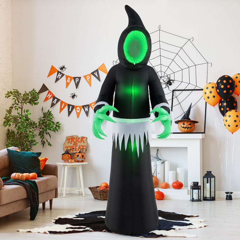 8 Foot Giant Halloween Inflatable Ghost with Built in LED Lights & Mirror Face Spooky Outdoor Decoration