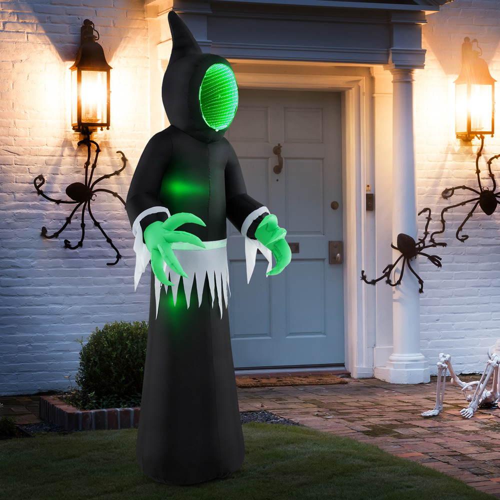 8 Foot Giant Halloween Inflatable Ghost with Built in LED Lights & Mirror Face Spooky Outdoor Decoration