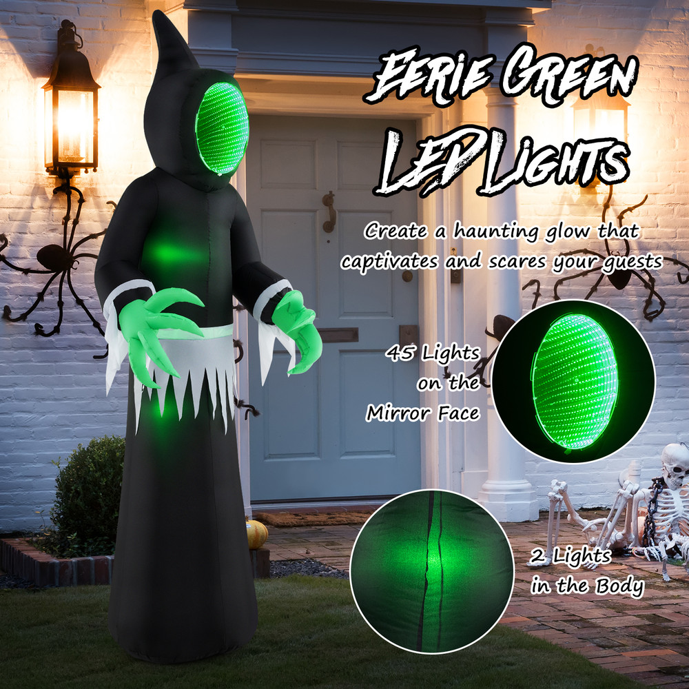 8 Foot Giant Halloween Inflatable Ghost with Built in LED Lights & Mirror Face Spooky Outdoor Decoration