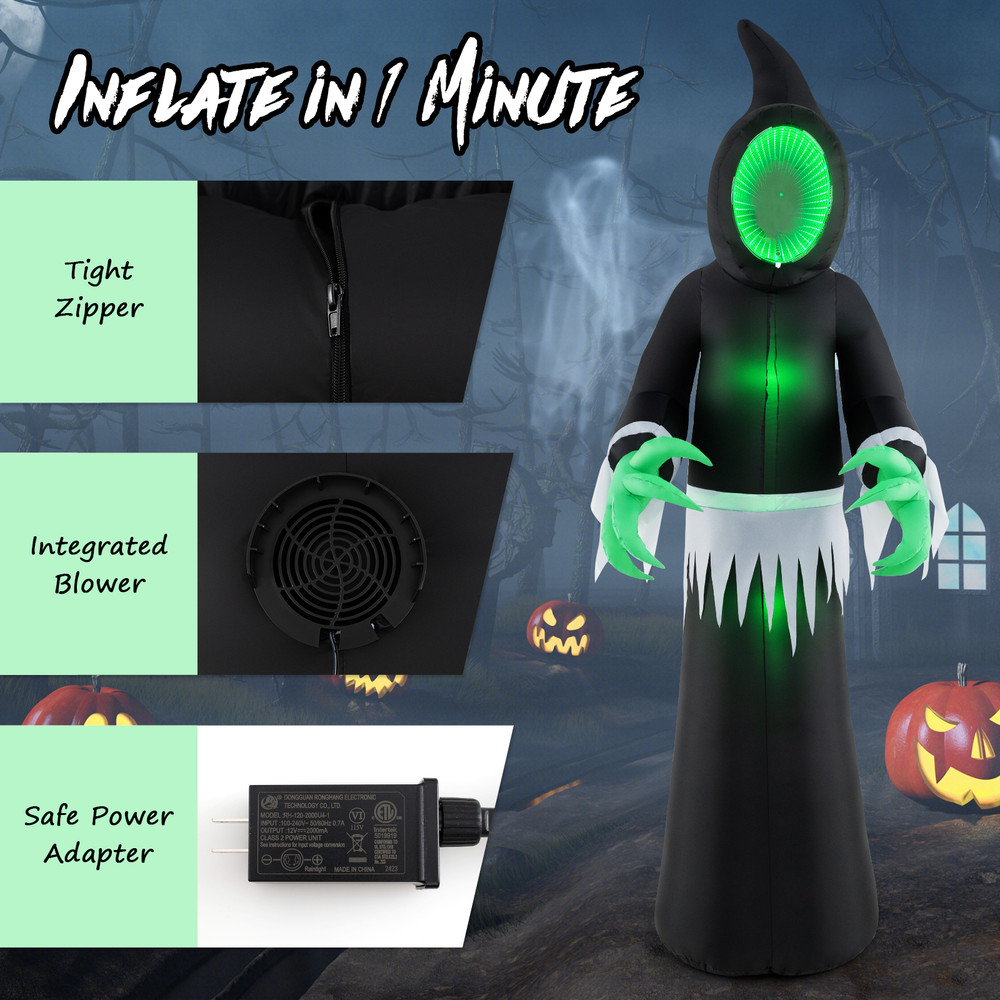 8 Foot Giant Halloween Inflatable Ghost with Built in LED Lights & Mirror Face Spooky Outdoor Decoration