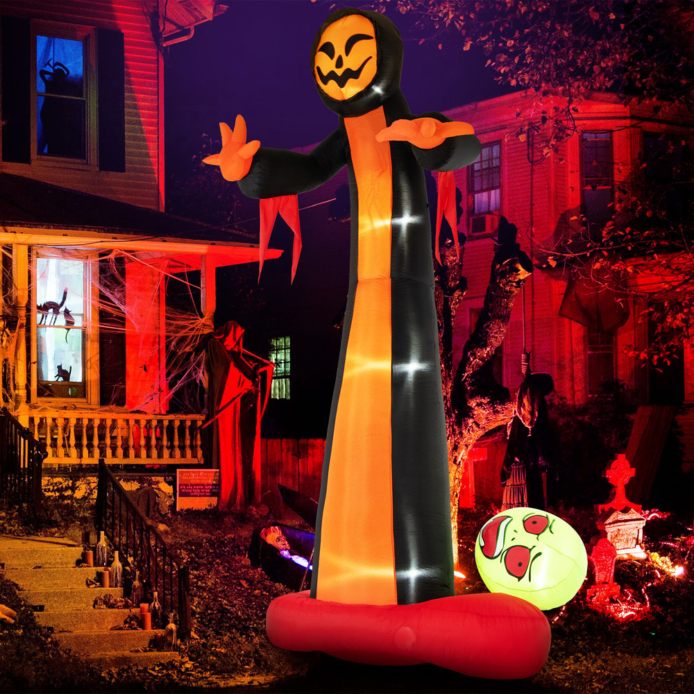 12 Foot Inflatable Grim Reaper Ghost with LED Lights Scary Skull Halloween Decoration for Yard