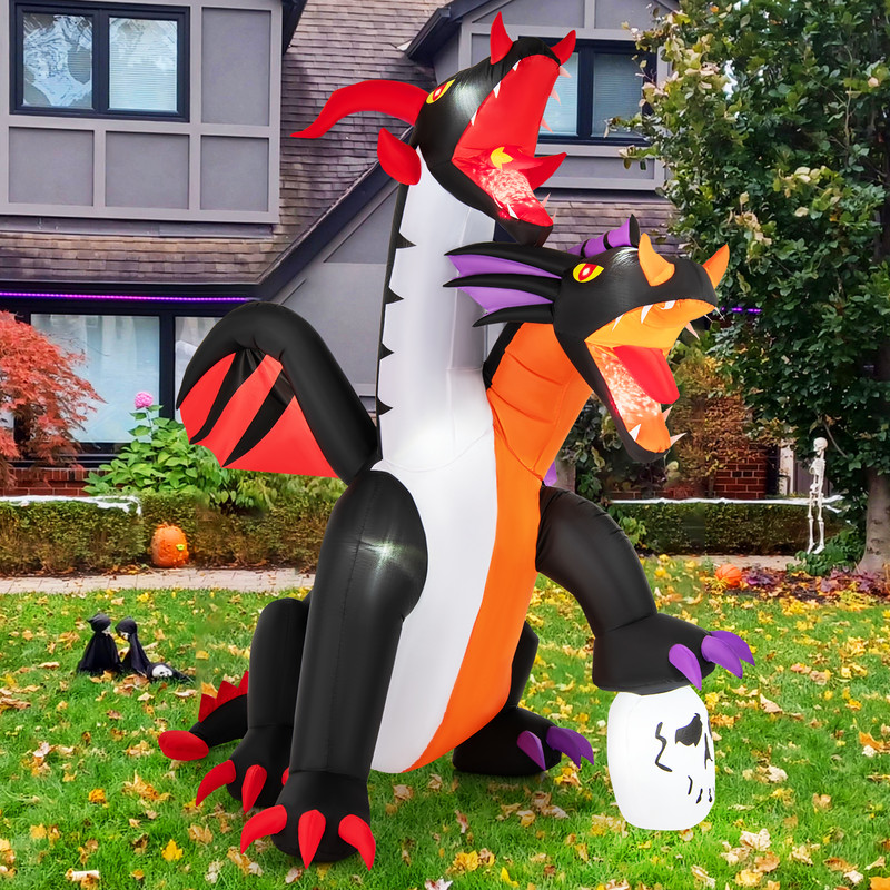 8 Foot Inflatable Twin Headed Dragon Decoration with LED Lights Halloween & Outdoor Decor