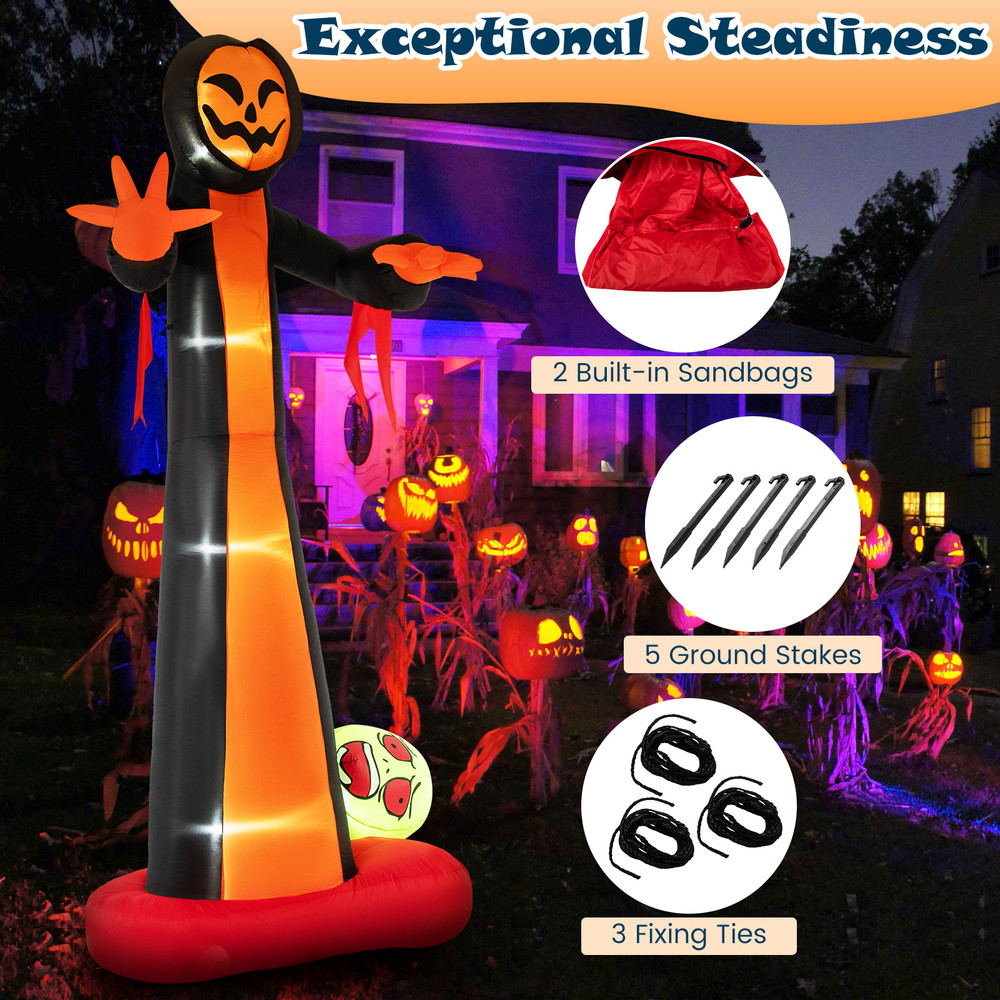 12 Foot Inflatable Grim Reaper Ghost with LED Lights Scary Skull Halloween Decoration for Yard