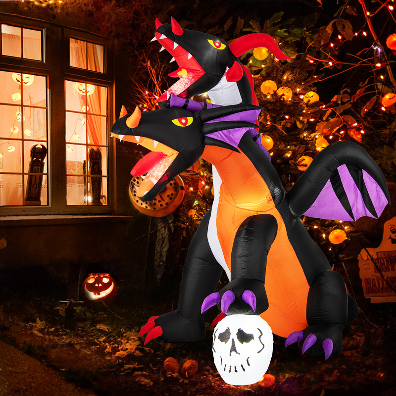8 Foot Inflatable Twin Headed Dragon Decoration with LED Lights Halloween & Outdoor Decor