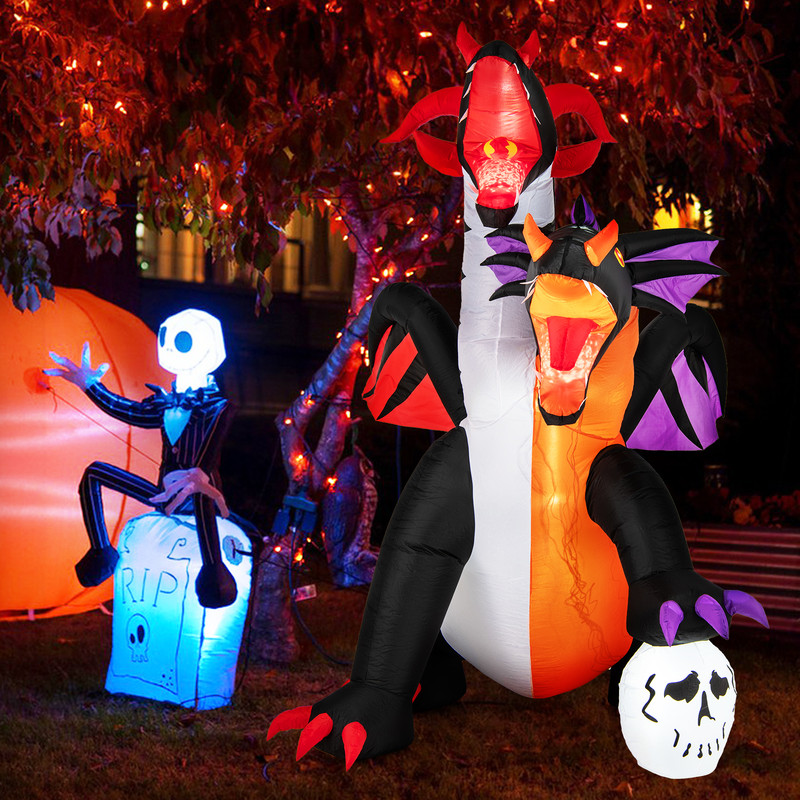 8 Foot Inflatable Twin Headed Dragon Decoration with LED Lights Halloween & Outdoor Decor