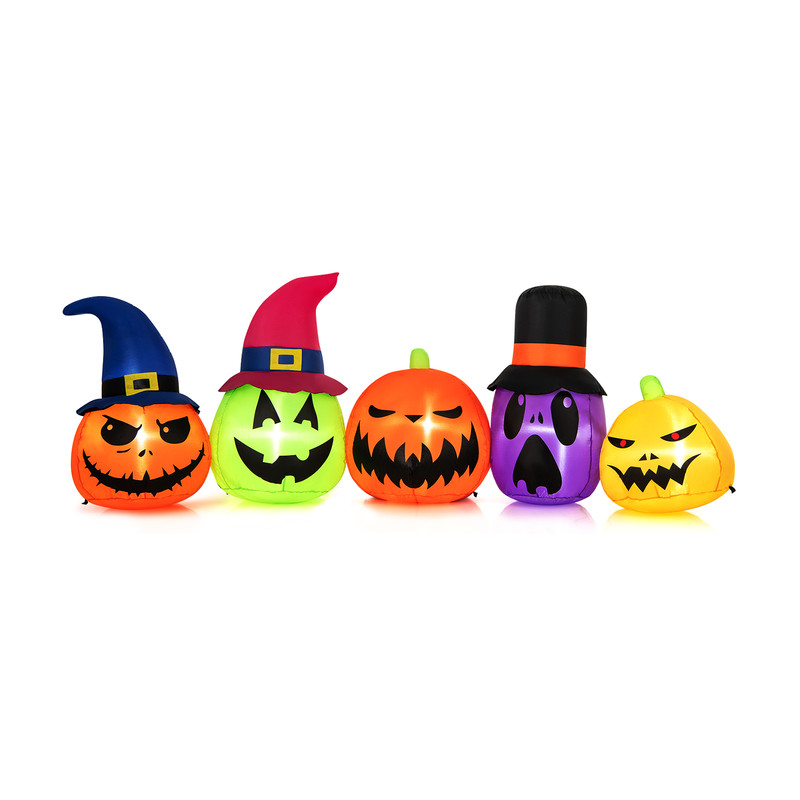 9FT Inflatable Pumpkin Patch Family with LED Lights & Witch Hat, Halloween Yard Decoration