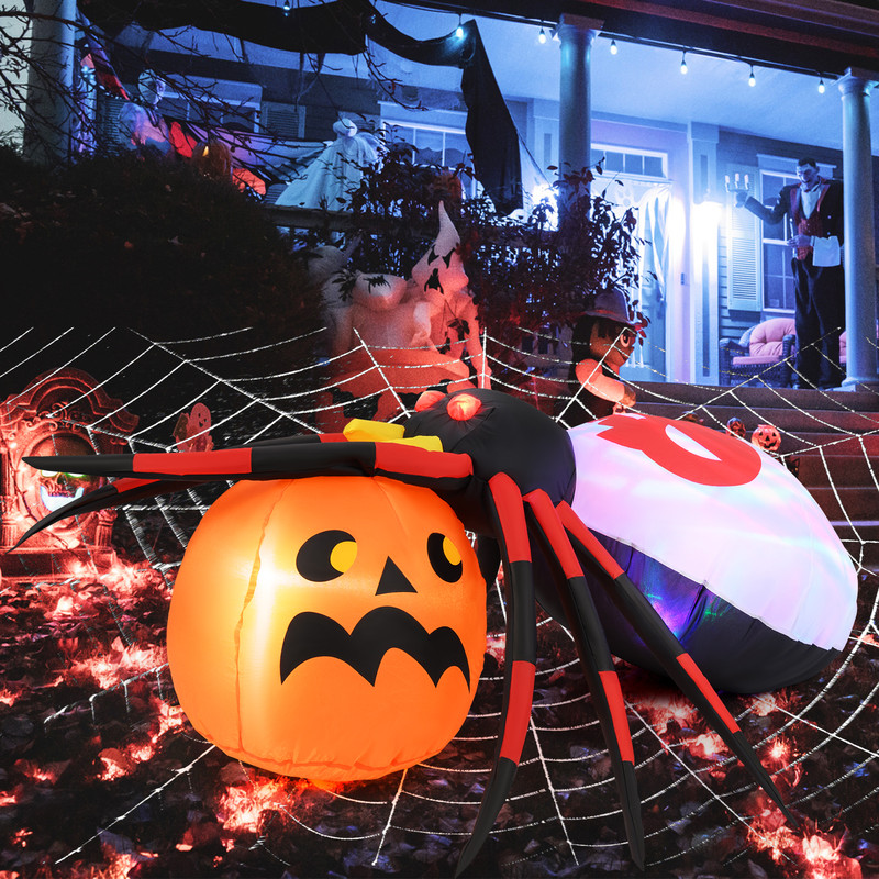 Giant Halloween Inflatable Spider & Pumpkin Combo, Flashing Eyes, Rotating Light & Waterproof Design