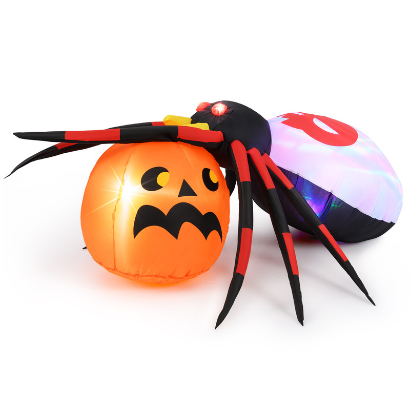 Giant Halloween Inflatable Spider & Pumpkin Combo, Flashing Eyes, Rotating Light & Waterproof Design