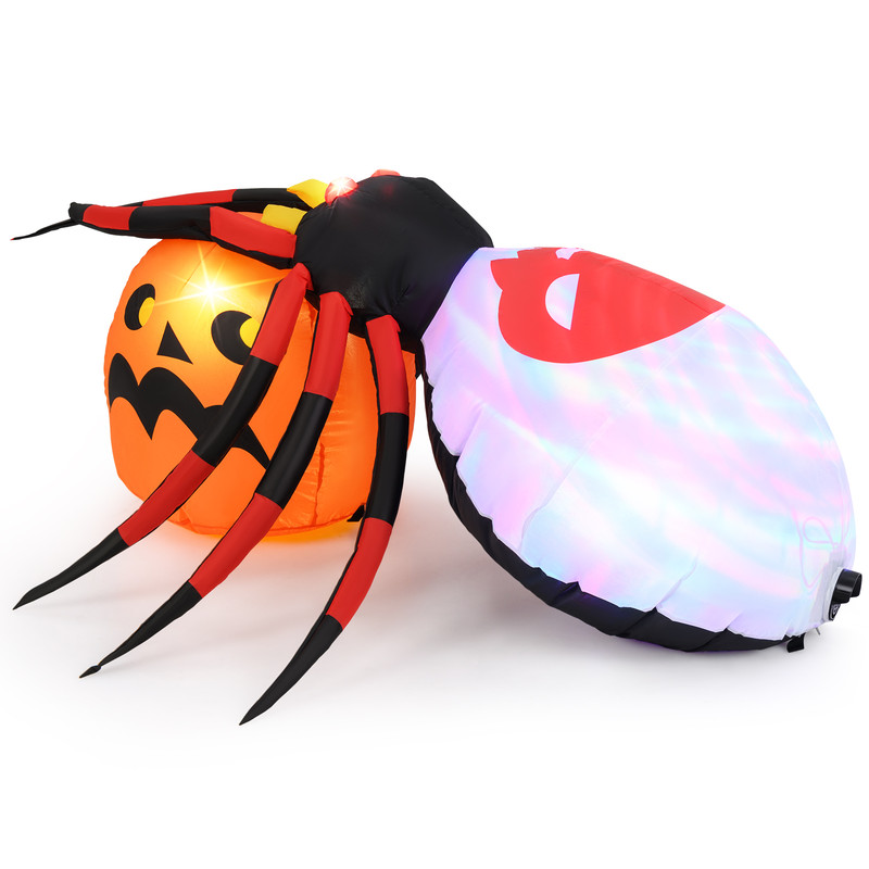 Giant Halloween Inflatable Spider & Pumpkin Combo, Flashing Eyes, Rotating Light & Waterproof Design