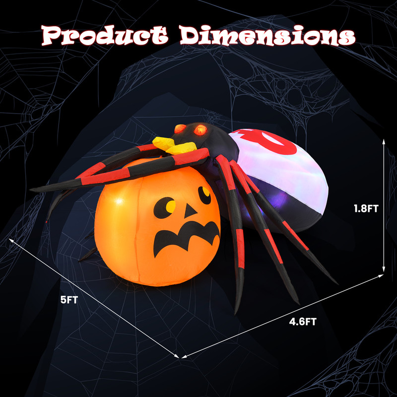 Giant Halloween Inflatable Spider & Pumpkin Combo, Flashing Eyes, Rotating Light & Waterproof Design