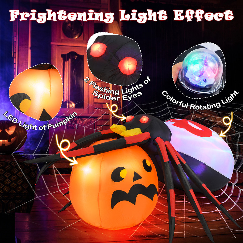 Giant Halloween Inflatable Spider & Pumpkin Combo, Flashing Eyes, Rotating Light & Waterproof Design