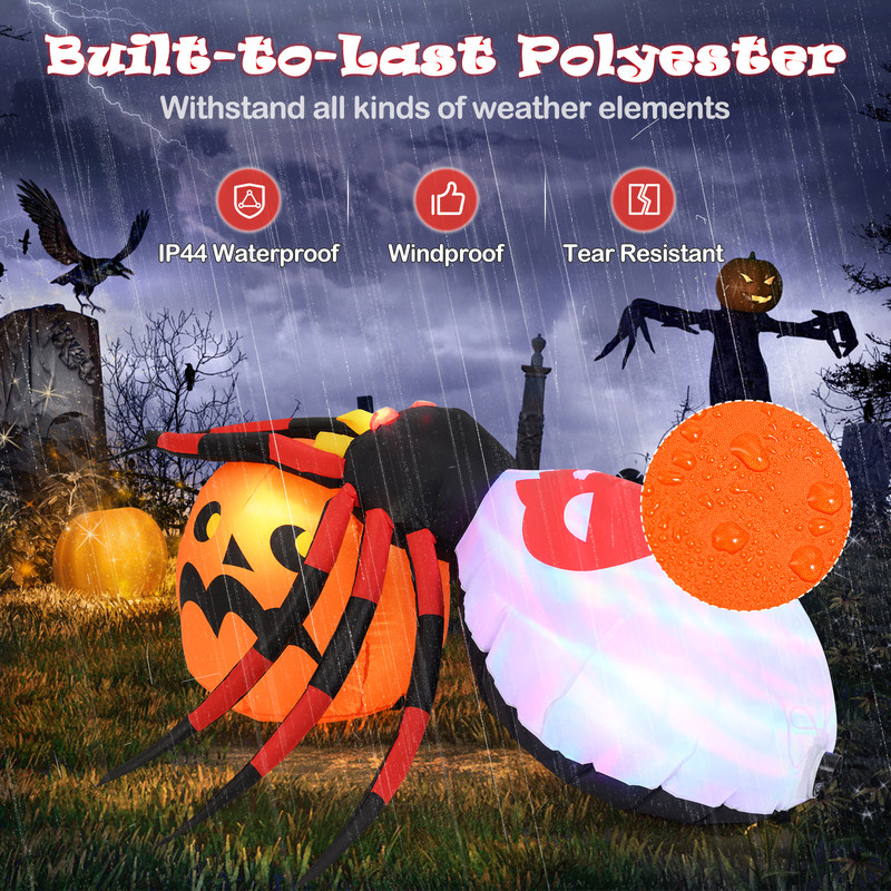 Giant Halloween Inflatable Spider & Pumpkin Combo, Flashing Eyes, Rotating Light & Waterproof Design