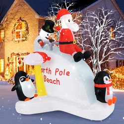 6ft christmas inflatable with penguins & santa, led light up holiday yard decoration