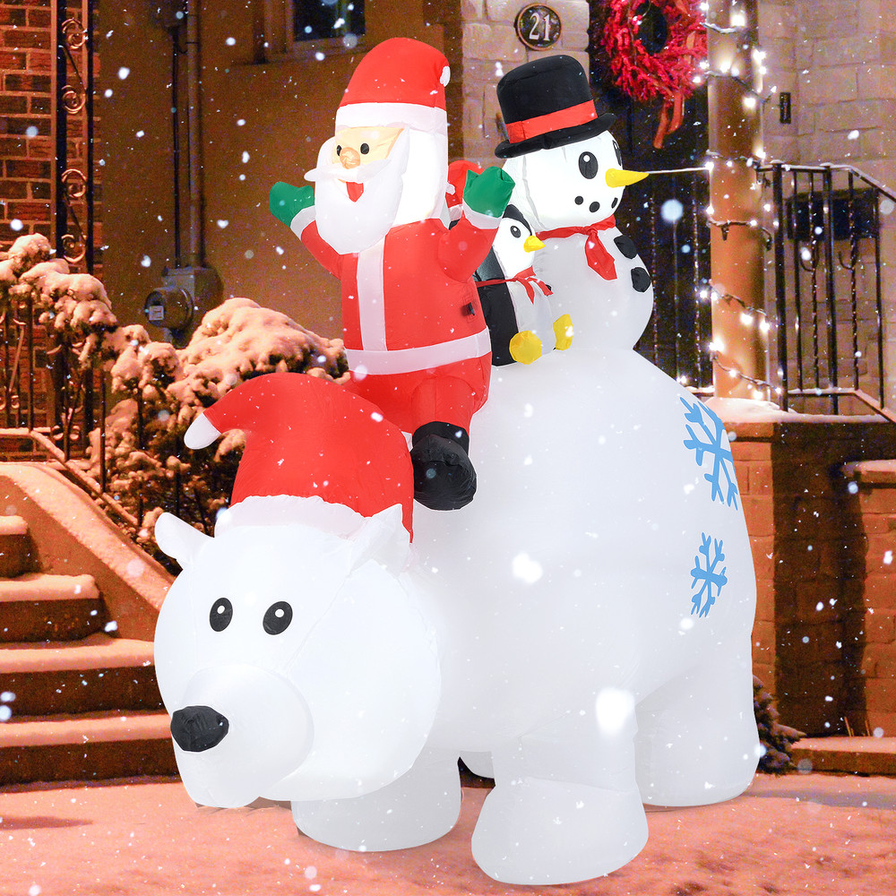 6FT Animated Christmas Inflatable with Santa, Penguin & Snowman, LED Light Up Polar Bear Yard Decoration