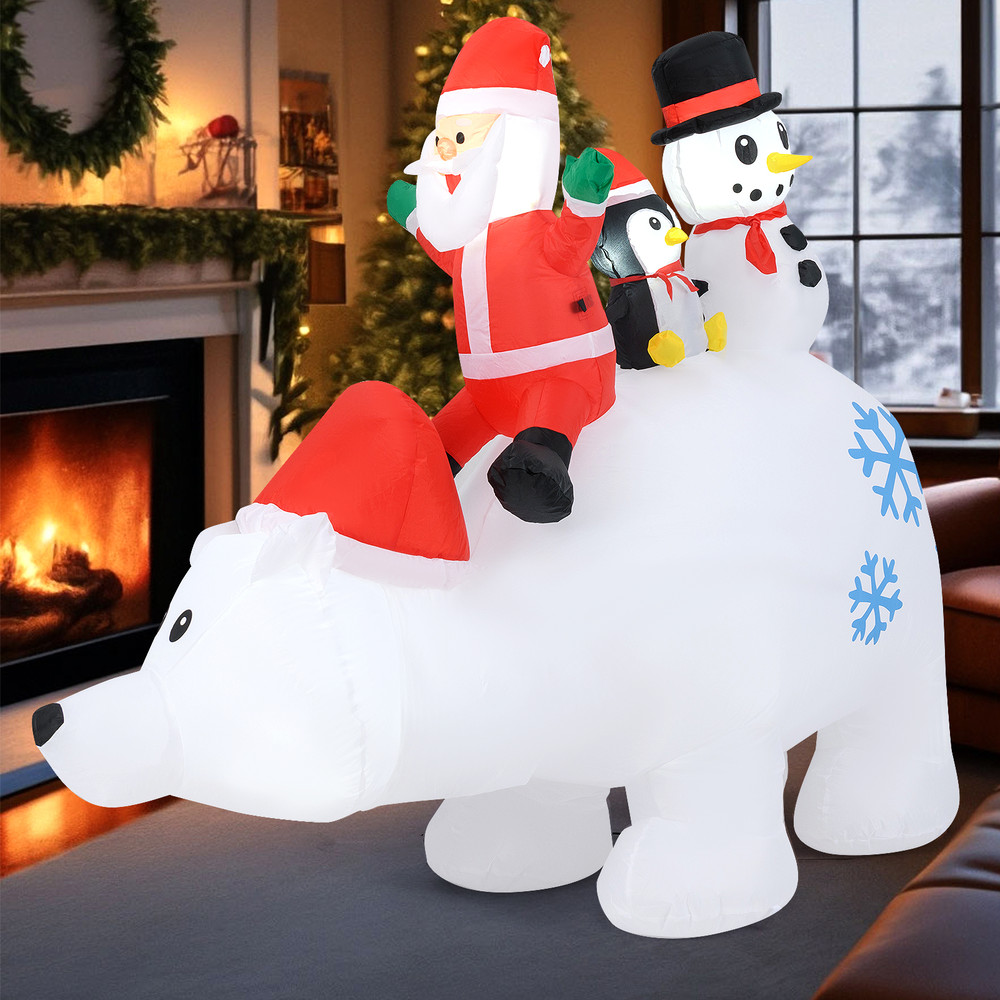 6FT Animated Christmas Inflatable with Santa, Penguin & Snowman, LED Light Up Polar Bear Yard Decoration