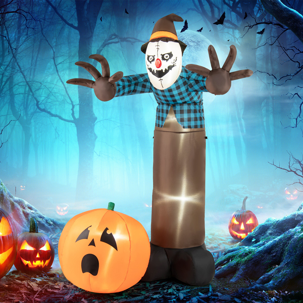 Giant 7FT Light Up Scarecrow Inflatable, Animated Pumpkin Ghost with Spooky LED Eyes for Outdoor Halloween Decor