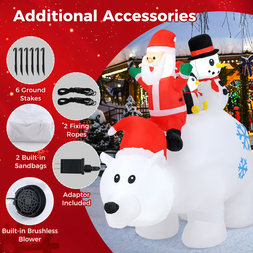 6FT Animated Christmas Inflatable with Santa, Penguin & Snowman, LED Light Up Polar Bear Yard Decoration