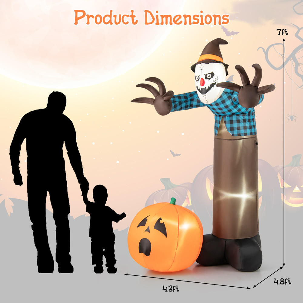 Giant 7FT Light Up Scarecrow Inflatable, Animated Pumpkin Ghost with Spooky LED Eyes for Outdoor Halloween Decor