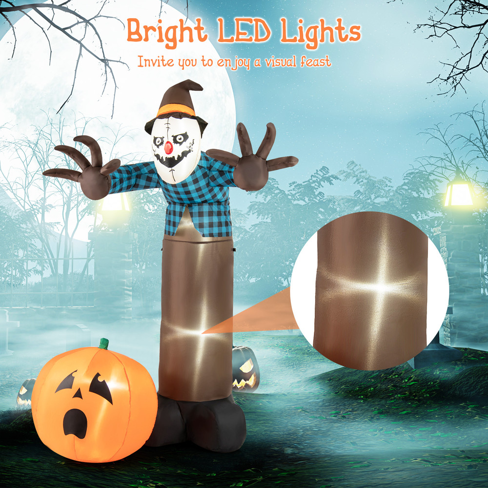 Giant 7FT Light Up Scarecrow Inflatable, Animated Pumpkin Ghost with Spooky LED Eyes for Outdoor Halloween Decor