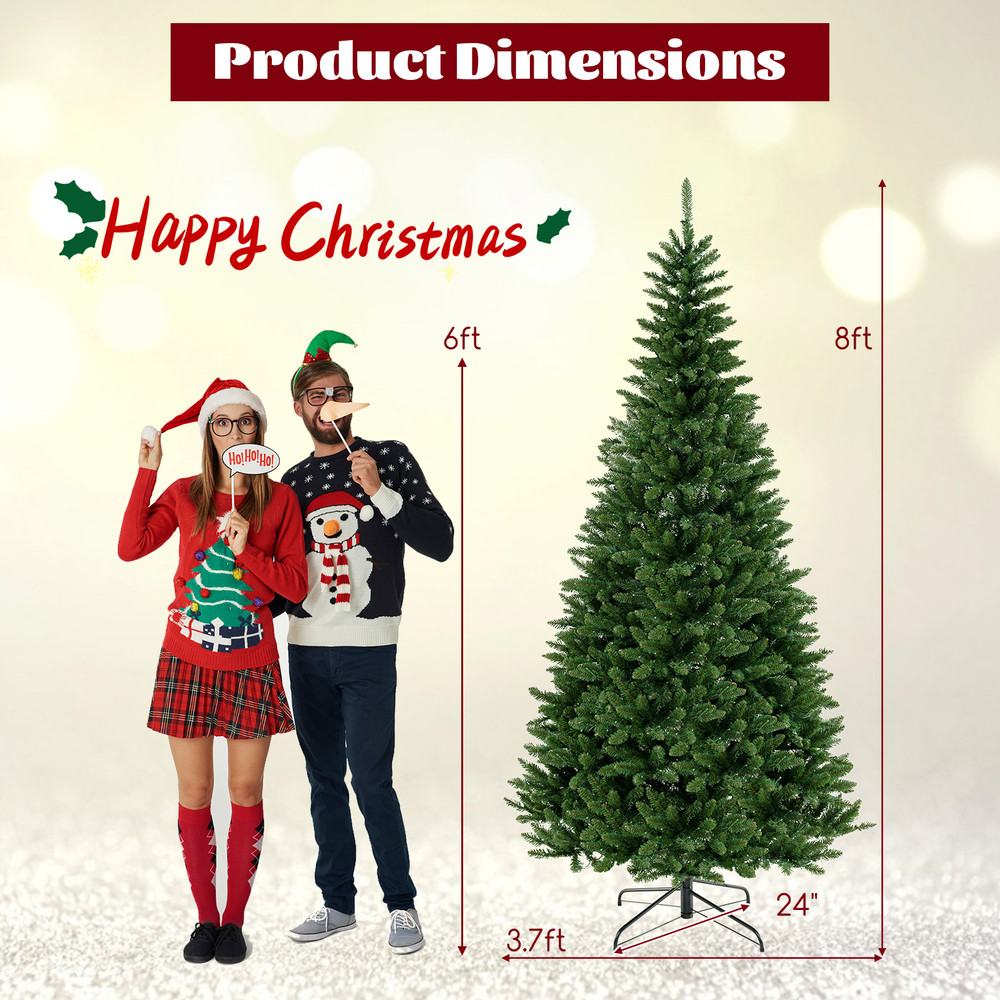 8FT Corner Artificial Christmas Tree with 1137 Tips & 360 Warm White LEDs, Space Saving Holiday Decor