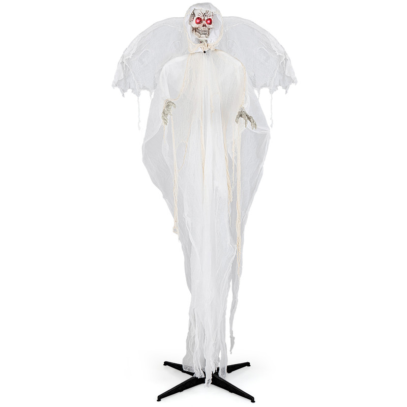 8.3 ft Halloween Standing Haunted Angel with Lighted Eyes & Automatic Wing Movement, Sound Activated Scare Decoration