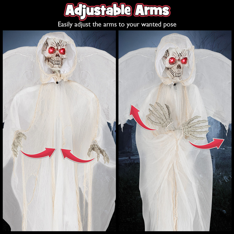 8.3 ft Halloween Standing Haunted Angel with Lighted Eyes & Automatic Wing Movement, Sound Activated Scare Decoration