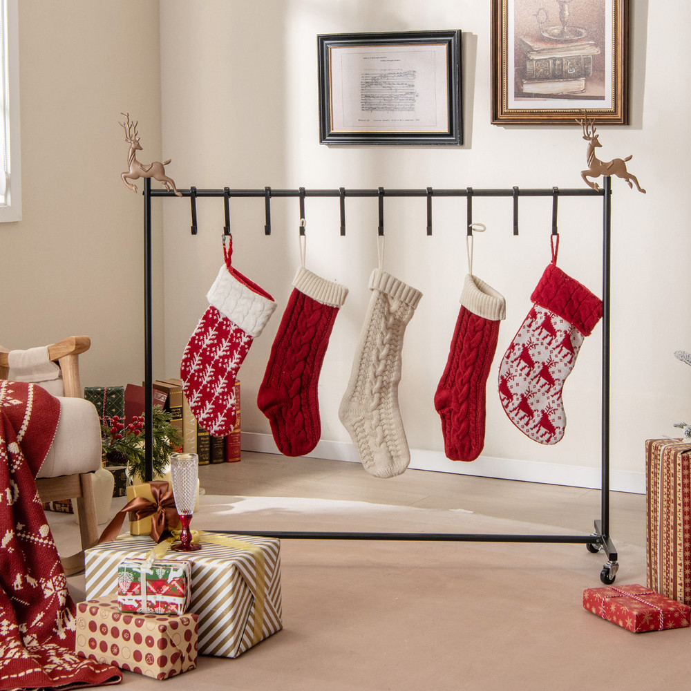 Christmas Stocking Rack, 10-Hook Freestanding Stand with Wheels for Easy Moving