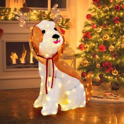 lighted christmas dog decor with led lights, includes ground stakes & cable tiers