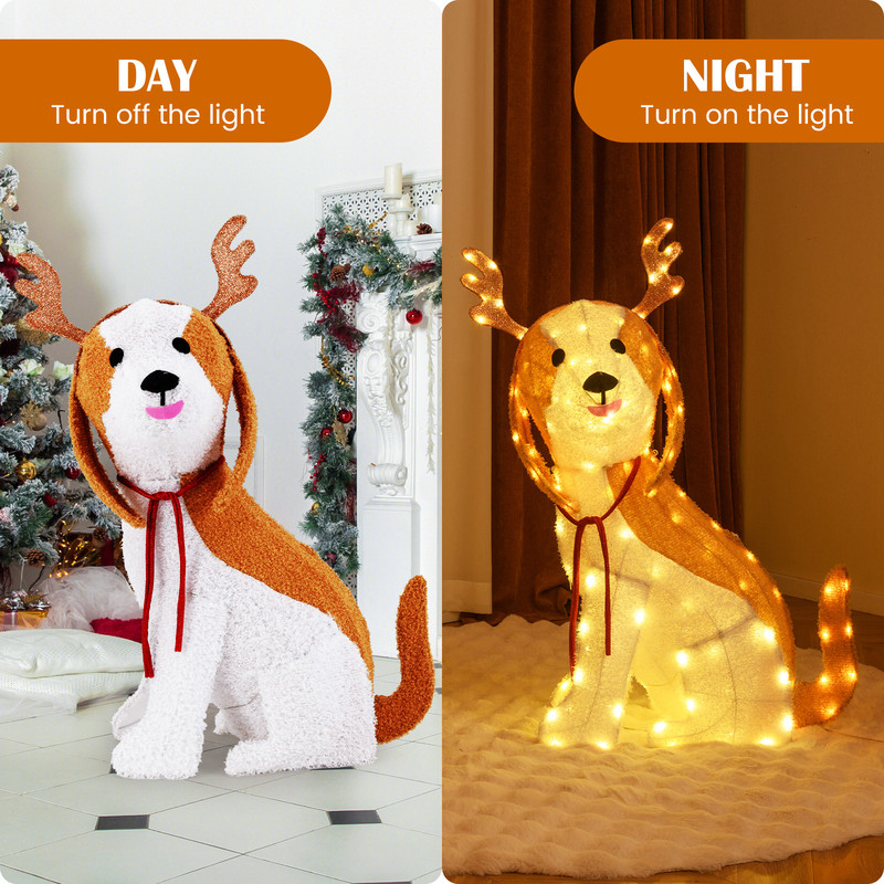 Lighted Christmas Dog Decor with LED Lights, Includes Ground Stakes & Cable Tiers