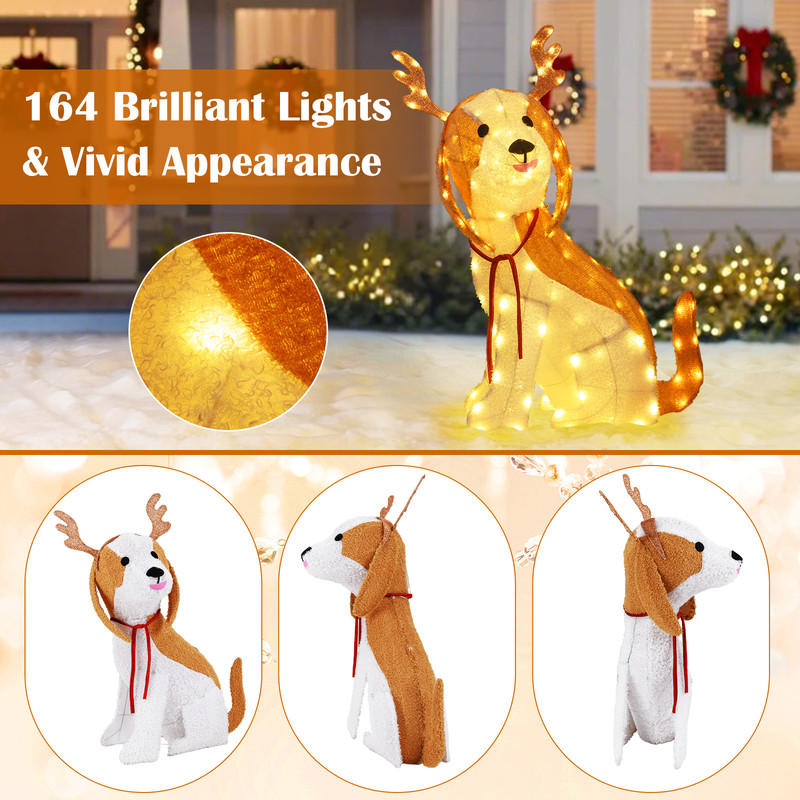 Lighted Christmas Dog Decor with LED Lights, Includes Ground Stakes & Cable Tiers