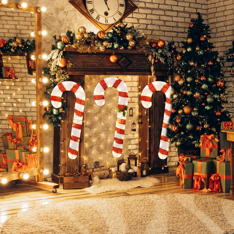 3-Piece Pre-Lit Candy Canes Set – 75 LED Lights with Ground Stakes for Holiday Decor